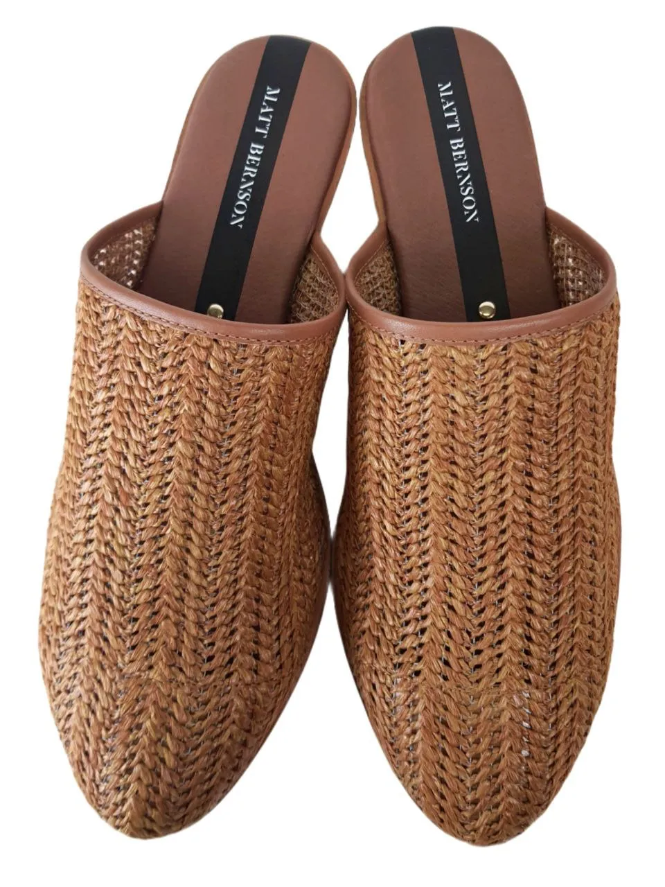 MATT BERNSON Women's Brown Chestnut Raffia Finch Slides #MB073 8 NWB
